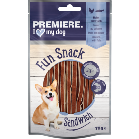 Premiere poslastica za pse Fun Snack Sandwich piščanec in riba 70 g